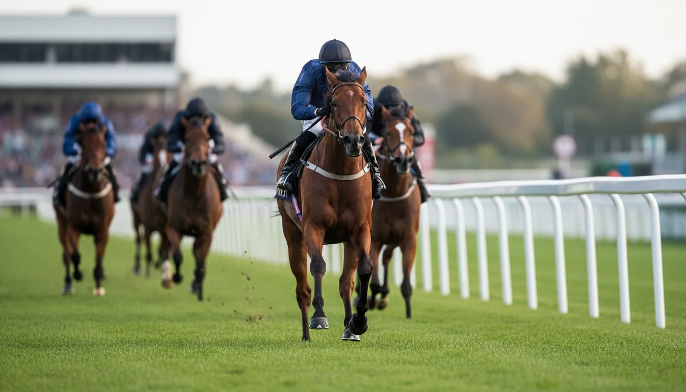 Each-way weddenschap bij paarden — renpaard nadert de finish op een grasbaan