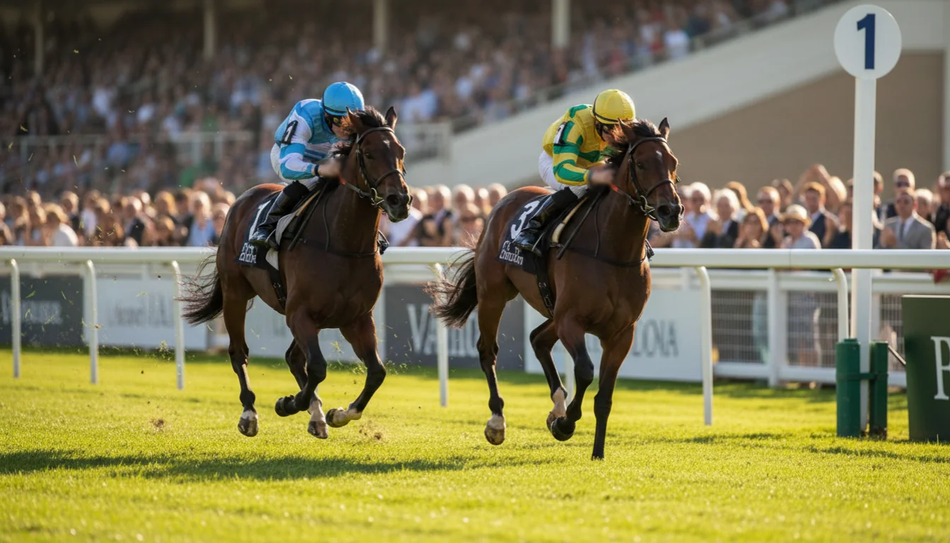 Exacta weddenschap bij paardenraces — twee paarden in actie op de renbaan