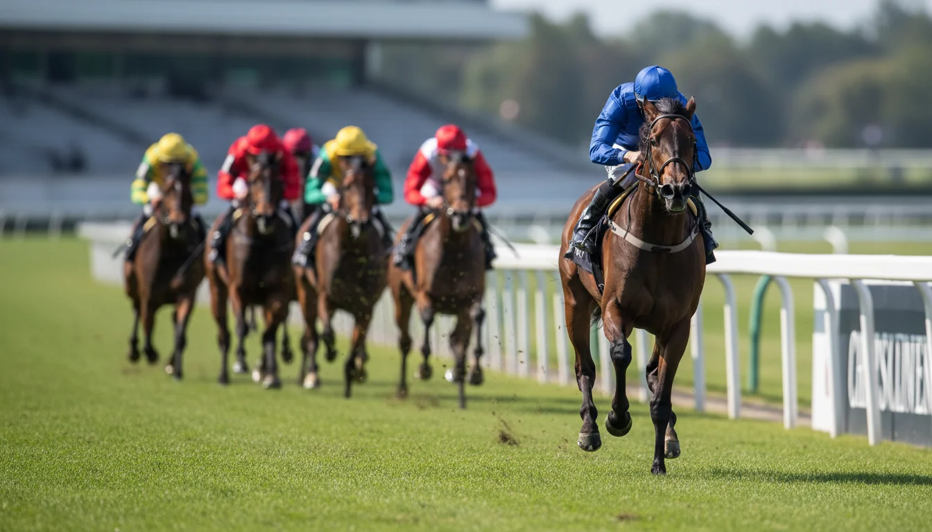 Key box strategie bij paardenraces — leidend renpaard gevolgd door een groep runners