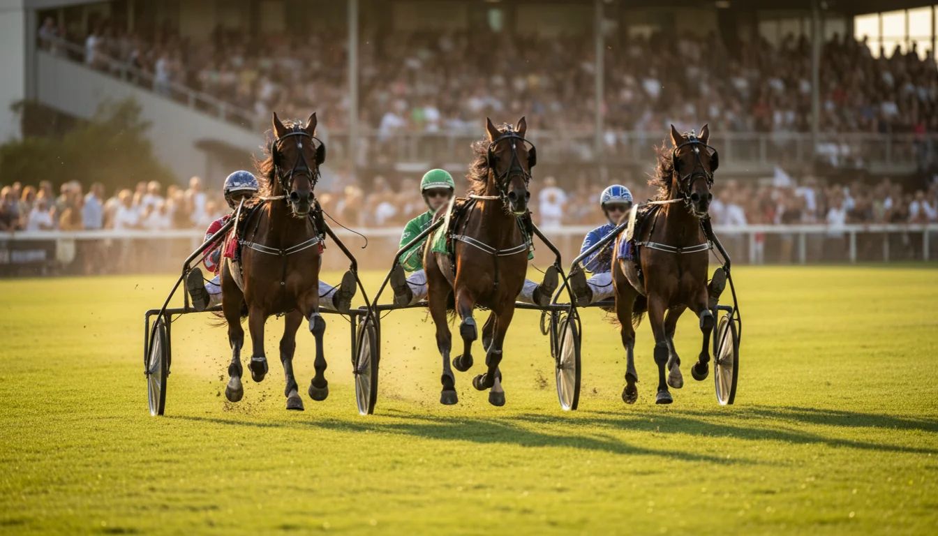 Paardenrace op een Nederlandse drafbaan met jockeys in actie